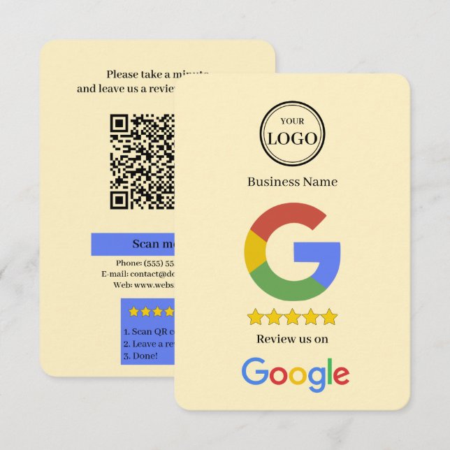 Google Review With QR Code Link Business Card (Front/Back)