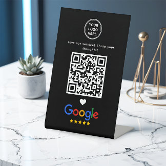 Google Review With QR Code Modern Sleek Black Pedestal Sign