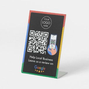 Google Reviews Business Review Link QR Code Black Pedestal Sign