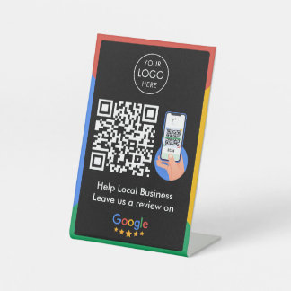 Google Reviews Business Review Link QR Code Black Pedestal Sign