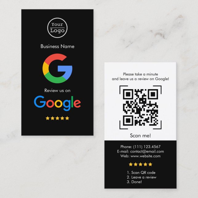 Google Reviews | Business Review Link QR Code  Business Card (Front/Back)