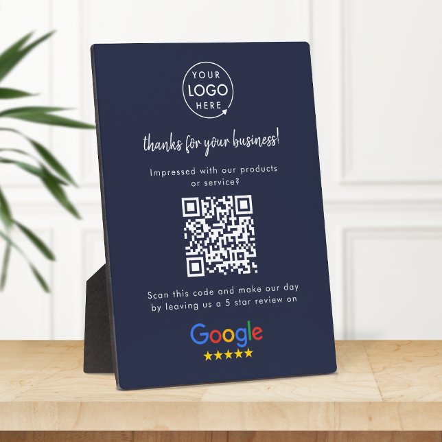 Google Reviews Business Review Link QR Code Navy Plaque (Creator Uploaded)