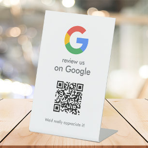 Google Reviews   Business Review Link QR Code Pedestal Sign