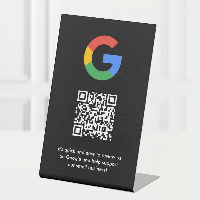 Google Reviews | Business Review Link QR Code Pedestal Sign (Gain Google reviews & grow your business with this editable rating request tabletop sign.)