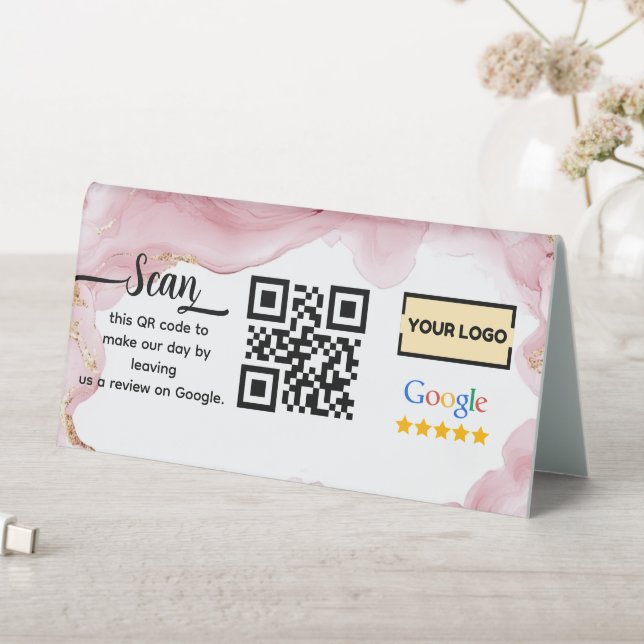 Google Reviews | Business Review Link QR Code Pink (In SItu (Table))