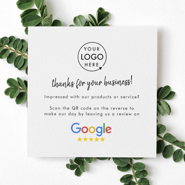 Google Reviews | Business Review Link QR Code Square Business Card (Google Review interactive QR code square cards branded with your company logo.)