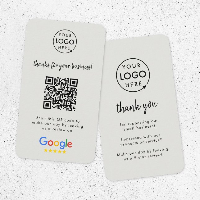 Google Reviews | Business Review Us Gray QR Code Card (Google Review interactive QR code business cards branded with your company logo.)