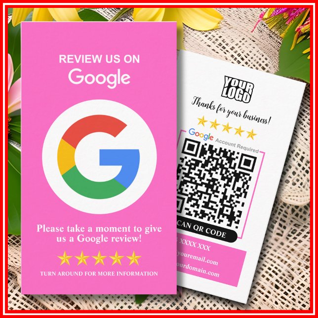 Google Reviews | Business Review Us Pink QR Code  Card (Creator Uploaded)