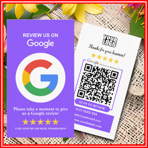 Google Reviews Business Review Us Purple QR Code Card