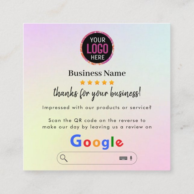 Google Reviews | Business Review Us  QR  Square Business Card (Back)