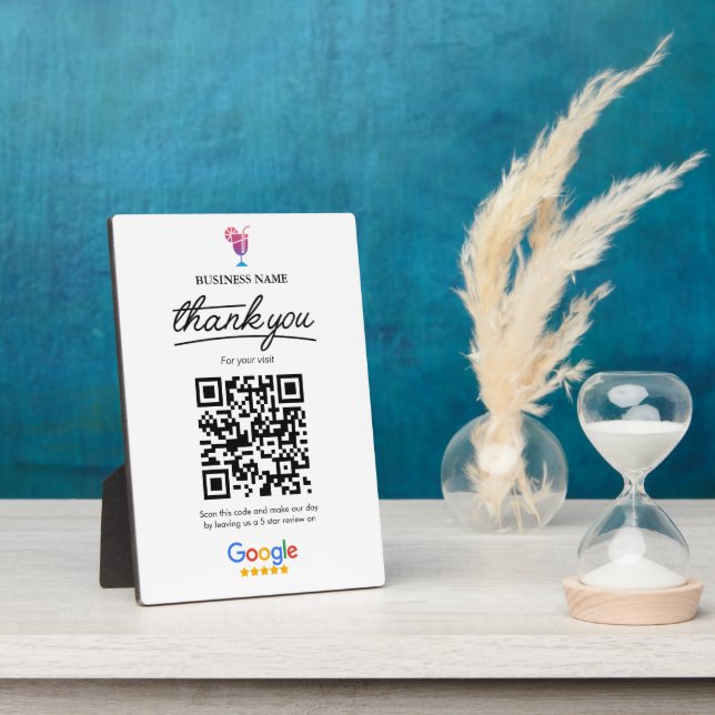 Google Reviews | Cocktail Business QR Code  Plaque (Side)