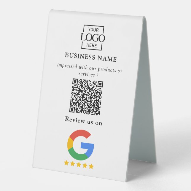 Google Reviews QR Code Business Logo Tabletop Sign (Back)