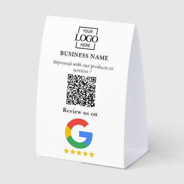 Google Reviews QR Code Business Logo Tabletop Sign (Front)
