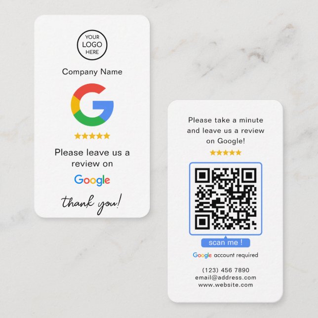 Google Reviews QR Code Business Review Us Business Card (Front/Back)