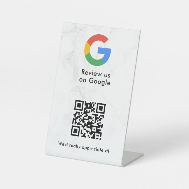 Google reviews qr code tabletop sign (Front)