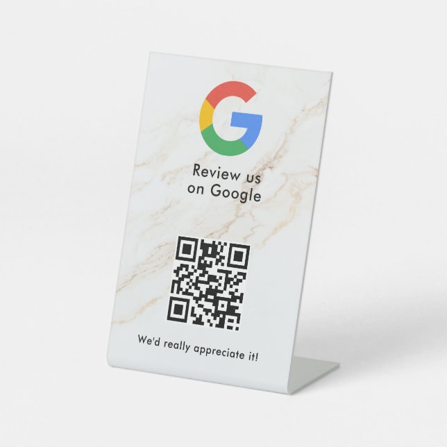 Google reviews qr code tabletop sign (Front)