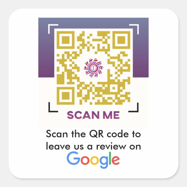 Google Reviews Request With QR Code Square Sticker (Front)
