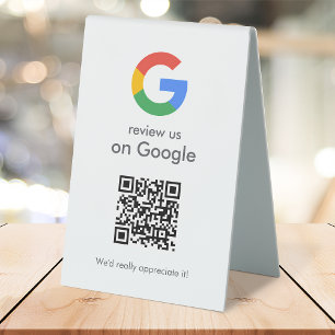 Google Reviews Tabletop Sign QR Code Pedestal