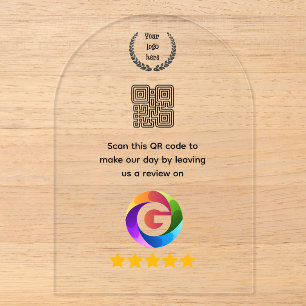 Google Reviews Tabletop Sign QR Code Pedestal Acrylic Invitations