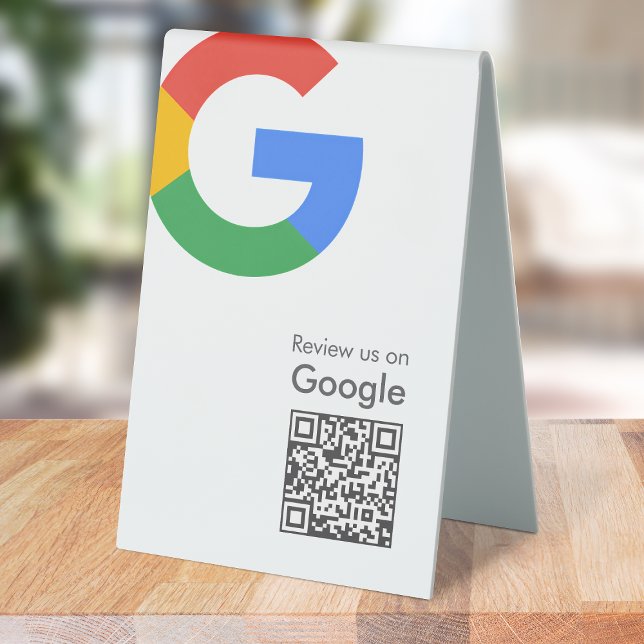 Google Reviews Tabletop Sign | QR Code Table Tent (Google review QR code branded table tent signs for your business.)
