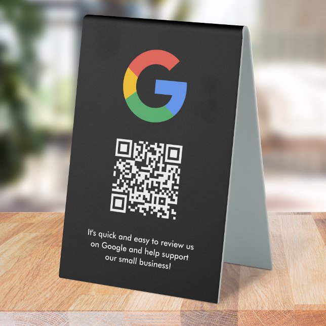 Google Reviews Tabletop Sign | QR Code Table Tent (Google review QR code branded table tent signs for your business.)