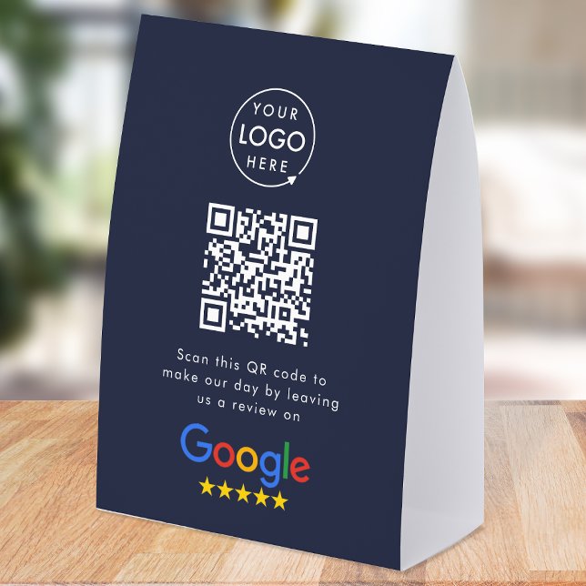 Google Reviews Tabletop Sign | QR Code Table Tent (Google Review interactive QR code paper table tent signs branded with your company logo.)