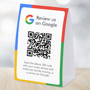 Google Reviews Tabletop Sign QR Code Table Tent