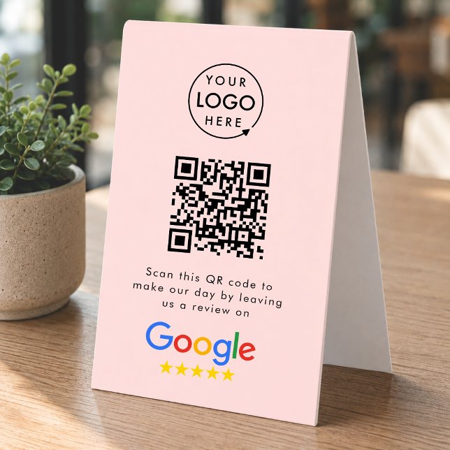 Google Reviews Tabletop Sign | QR Code Table Tent (Google review QR code branded table tent signs for your business)