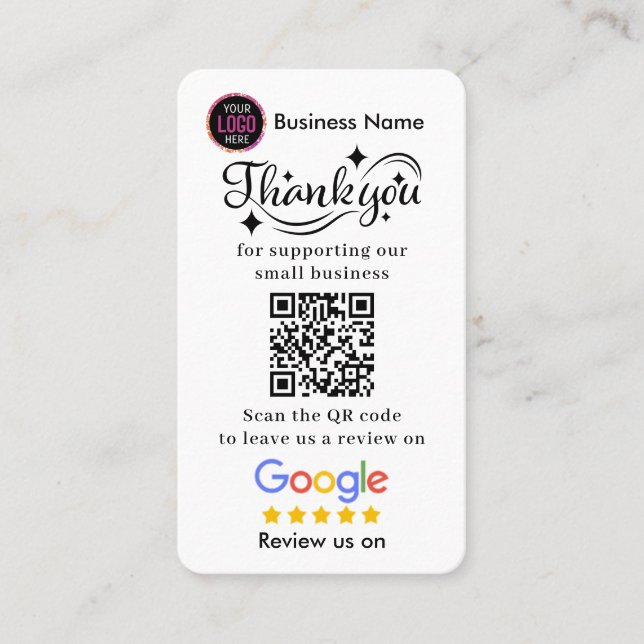 Google Reviews With Thank You And QR Code Business Business Card (Front)