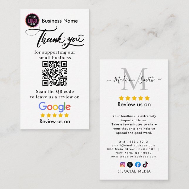 Google Reviews With Thank You And QR Code Business Business Card (Front/Back)