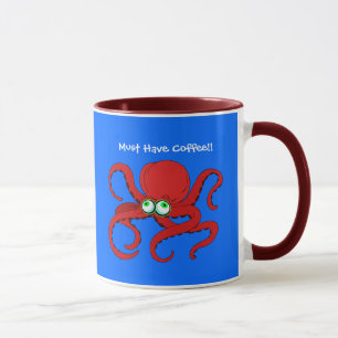 Googley Eyed Red Cartoon Octopus Mug