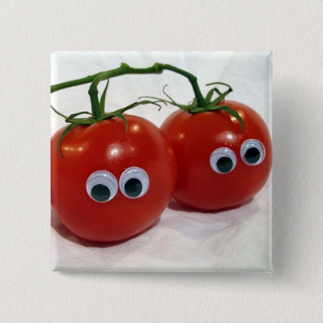 Googly Eyed Silly Tomatoes 15 Cm Square Badge (Front)