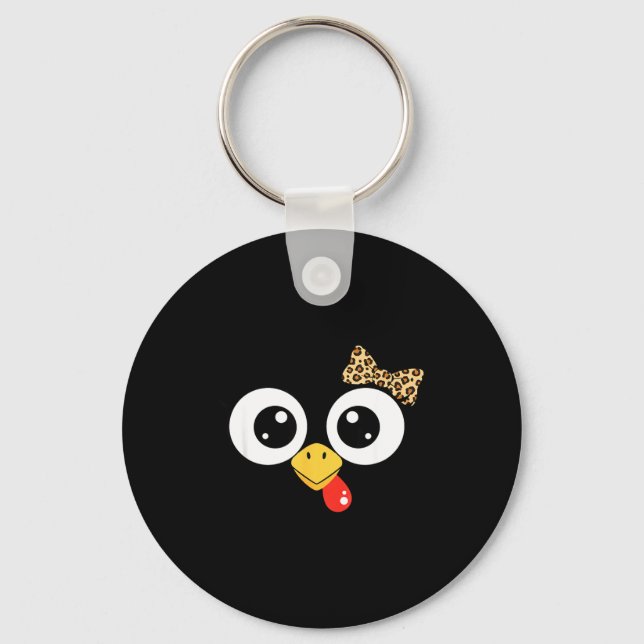 Googly-eyed Turkey With Leopard Bow, Funny Cartoon Key Ring (Front)