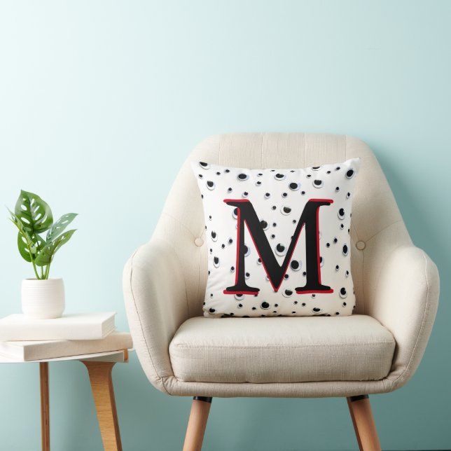 Googly Eyes Black and White Red Trendy Monogram Cushion (Chair)