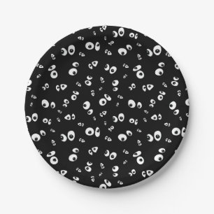 Googly Eyes in the Dark black and white Halloween Paper Plate