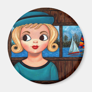Googly Girl Sailor Head Vase Sailboat Magnet