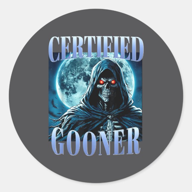 Goon Funny Gooning Meme Skeleton Certified Gooner  Classic Round Sticker (Front)