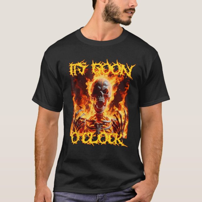 Gooning O clock Funny Cringe Hard Skeleton Meme Fl T-Shirt (Front)