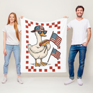 Goose American USA Flag Memorial Day 4th of July Fleece Blanket