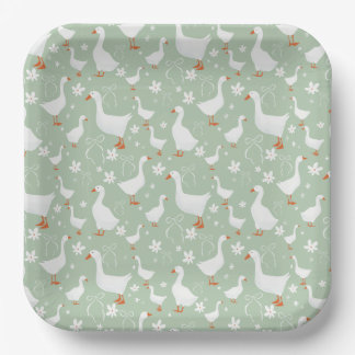 Goose and bows green paper plate