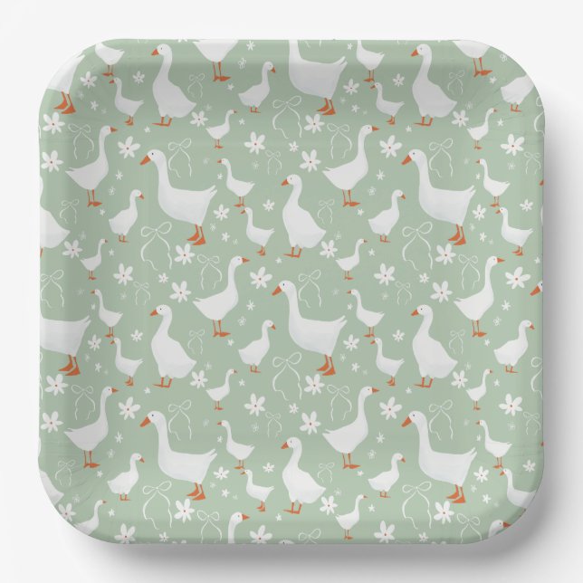 Goose and bows green paper plate (Front)