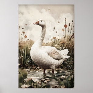 Goose Antique Print, Spring Digital Painting Poster