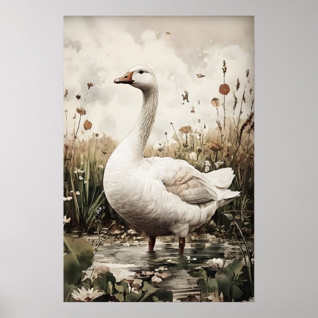 Goose Antique Print, Spring Digital Painting Poster (Front)