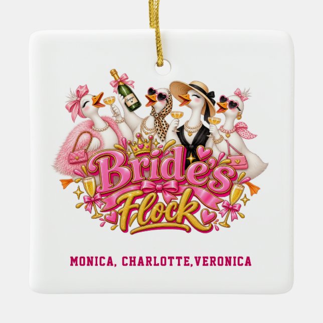 Goose Bachelorette Party Bride's Flock fun Ceramic Ornament (Front)