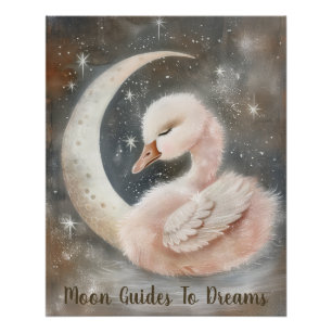 Goose bird baby sleeping on Moon Poster