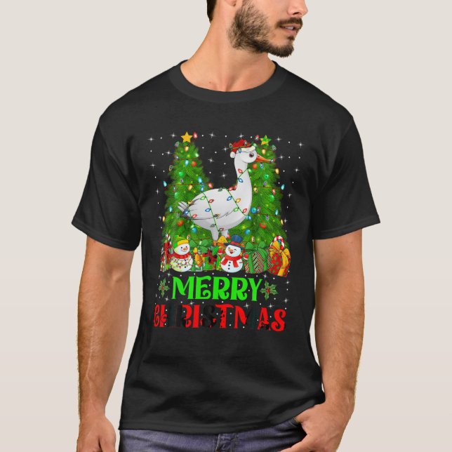 Goose Bird Christmas Tree Lights Holiday Santa Goo T-Shirt (Front)