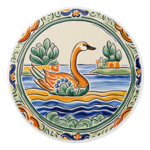 Goose Bird Mediterranean Yellow & Blue Folk Nature Ceramic Knob