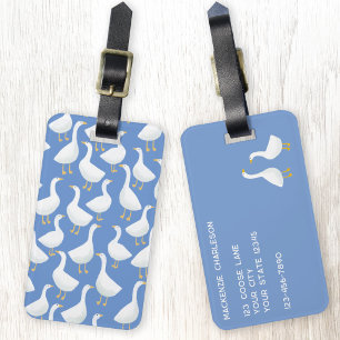 Goose Bird Pattern Blue Luggage Tag