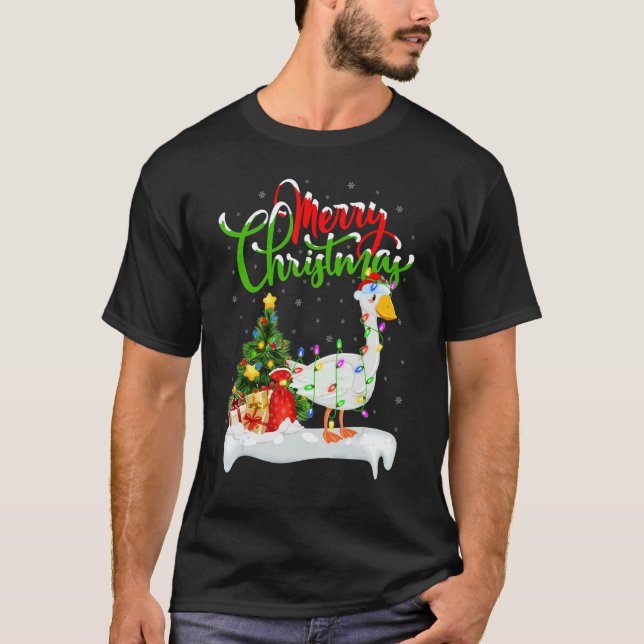 Goose Bird   Xmas Decorations Santa Goose Christma T-Shirt (Front)