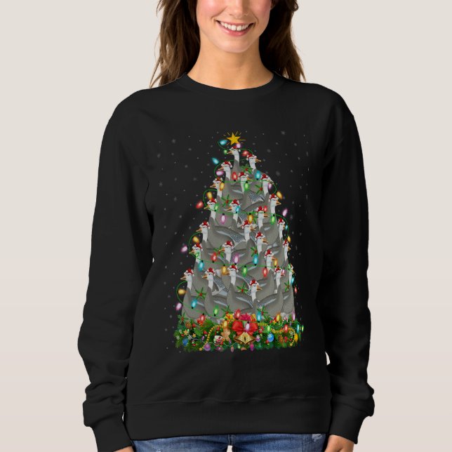 Goose Bird  Xmas Lights Santa Goose Christmas Tree Sweatshirt (Front)